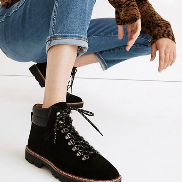Madewell NWT CityWalk Lug Sole Black Suede Leather Boots 7M - Picture 3 of 14